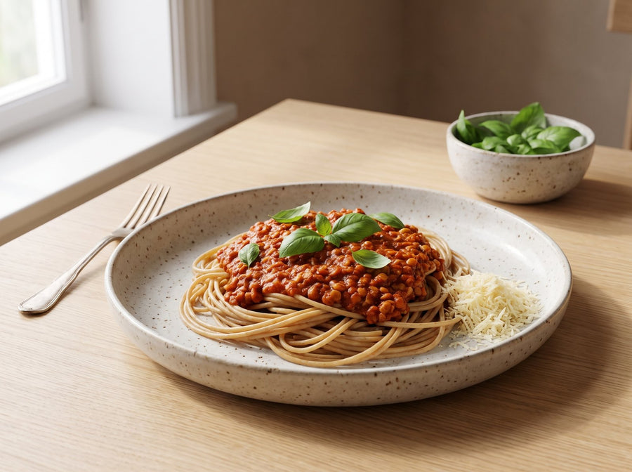 Linsen-Bolognese mit Vollkornspaghetti