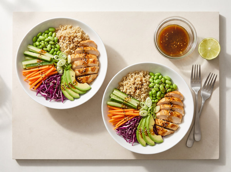 Poulet-Bowl mit Quinoa, Edamame und Sesam