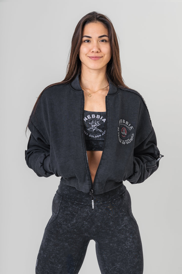 Nebbia Washed-Off Women's Bomber Jacket LEGEND Black + Red XS