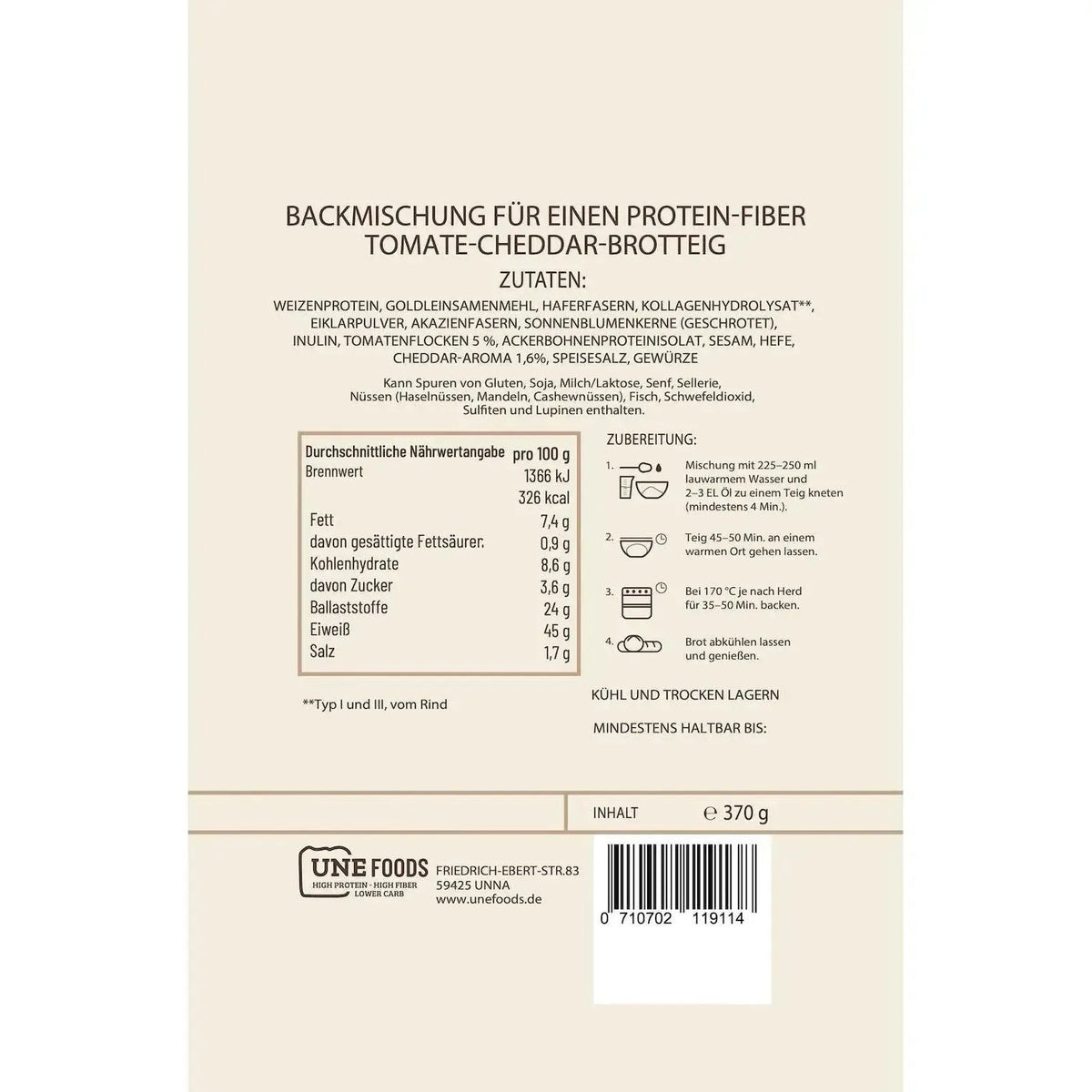 Unefoods Mélange à pain protéiné Low-Carb | 370g