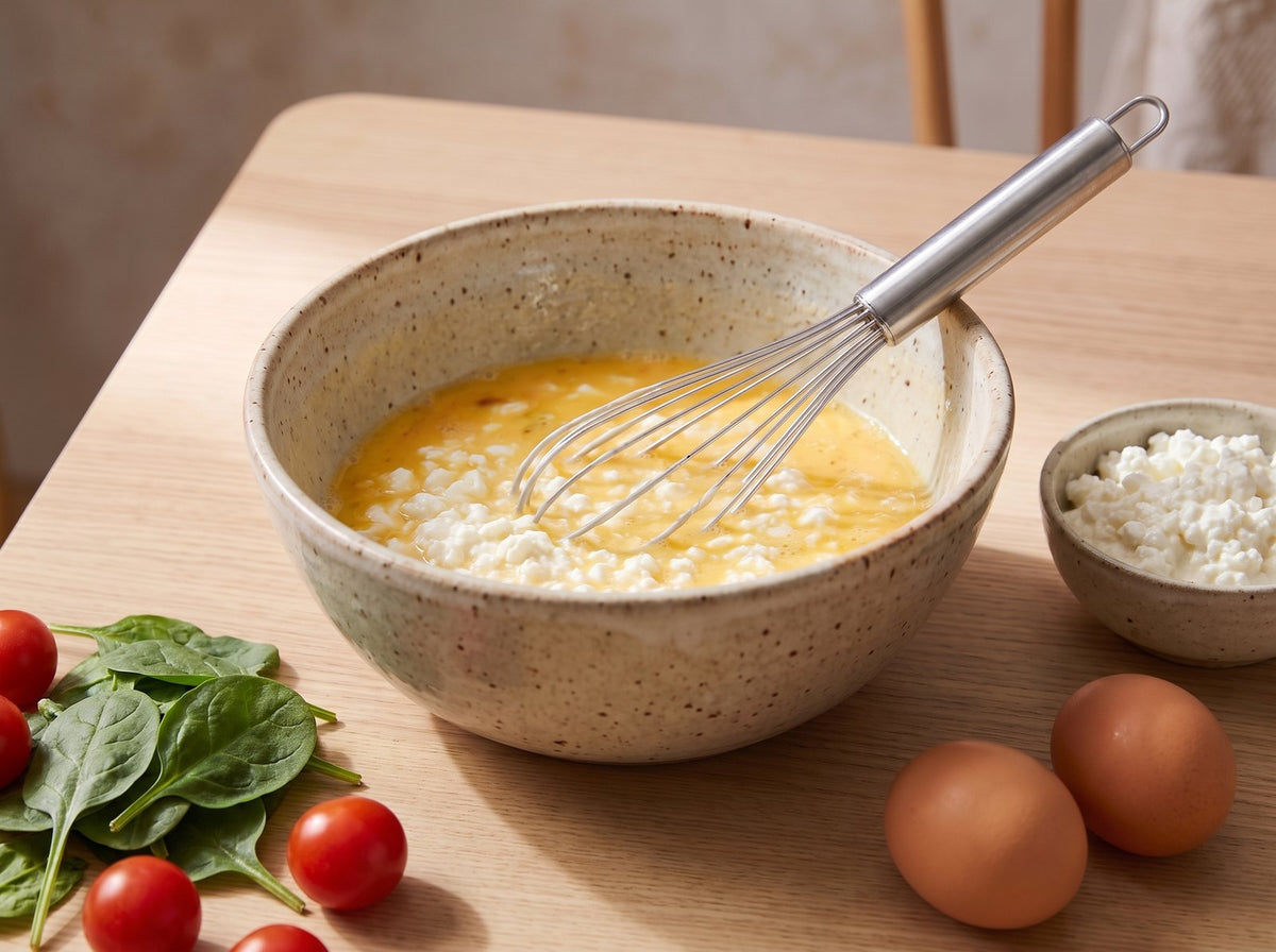 Whisk the eggs with the cottage cheese, salt and pepper. Halve the...
