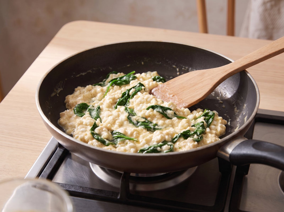 Add the egg mixture and let it set over low heat for...