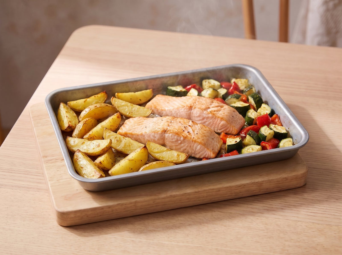 Sale le saumon, place-le entre les légumes et poursuis la cuisson 10...