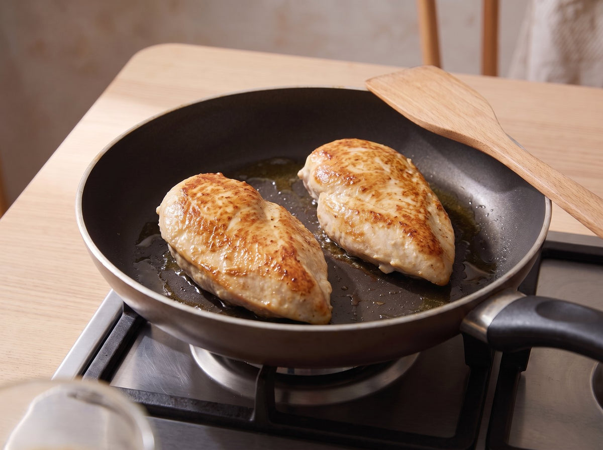 Pat the chicken dry and season with salt and pepper. Fry in...